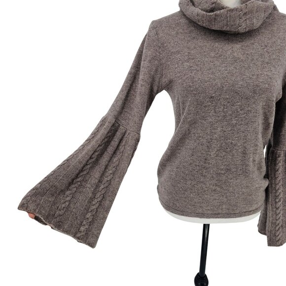 Farella Capri Cashmere Cowl Neck Sweater S Flared Cable Knit Sleeves Boho Luxury - Picture 2 of 8